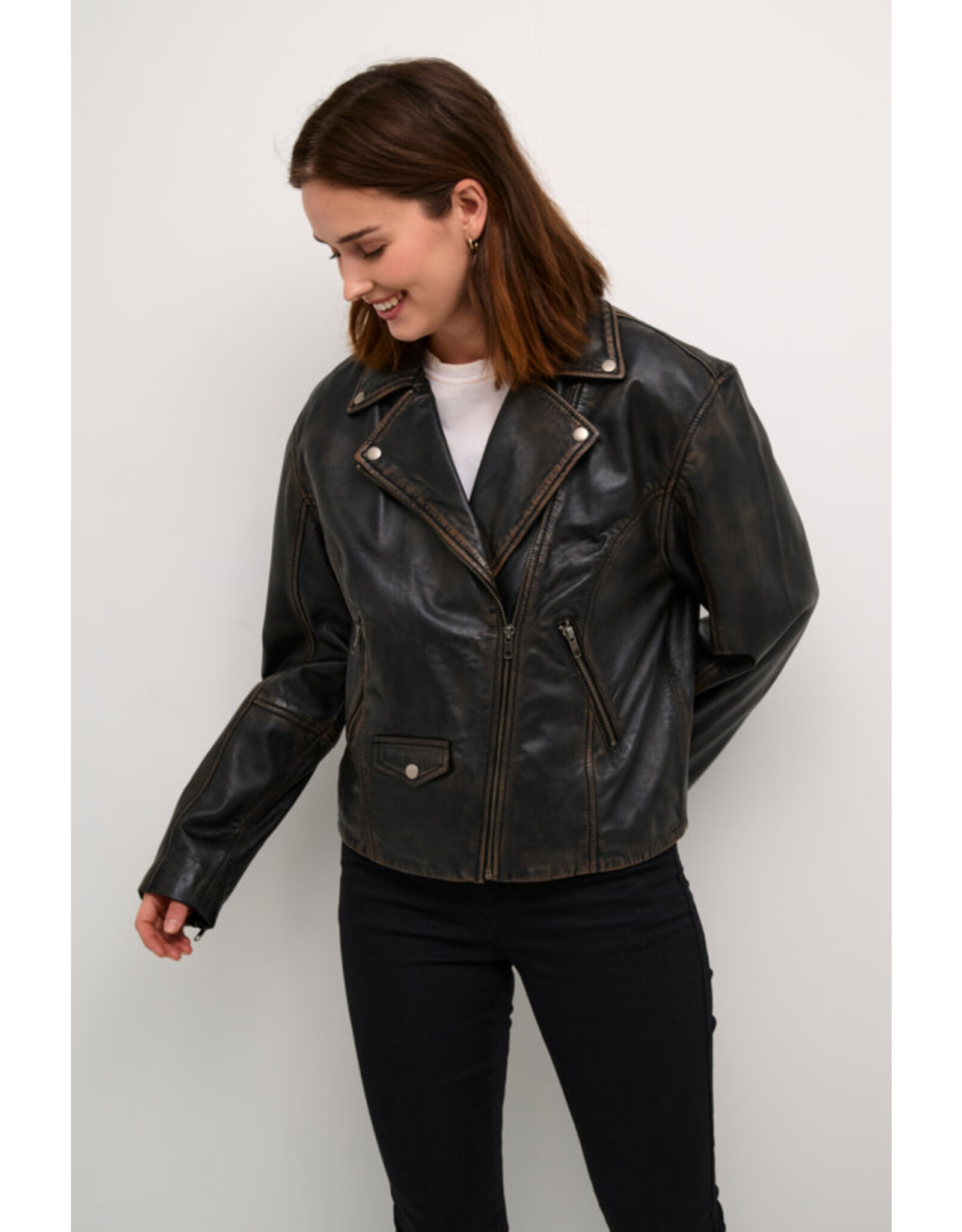 Kaffe Kaffe - Jane Leather Moto Jacket (Black)