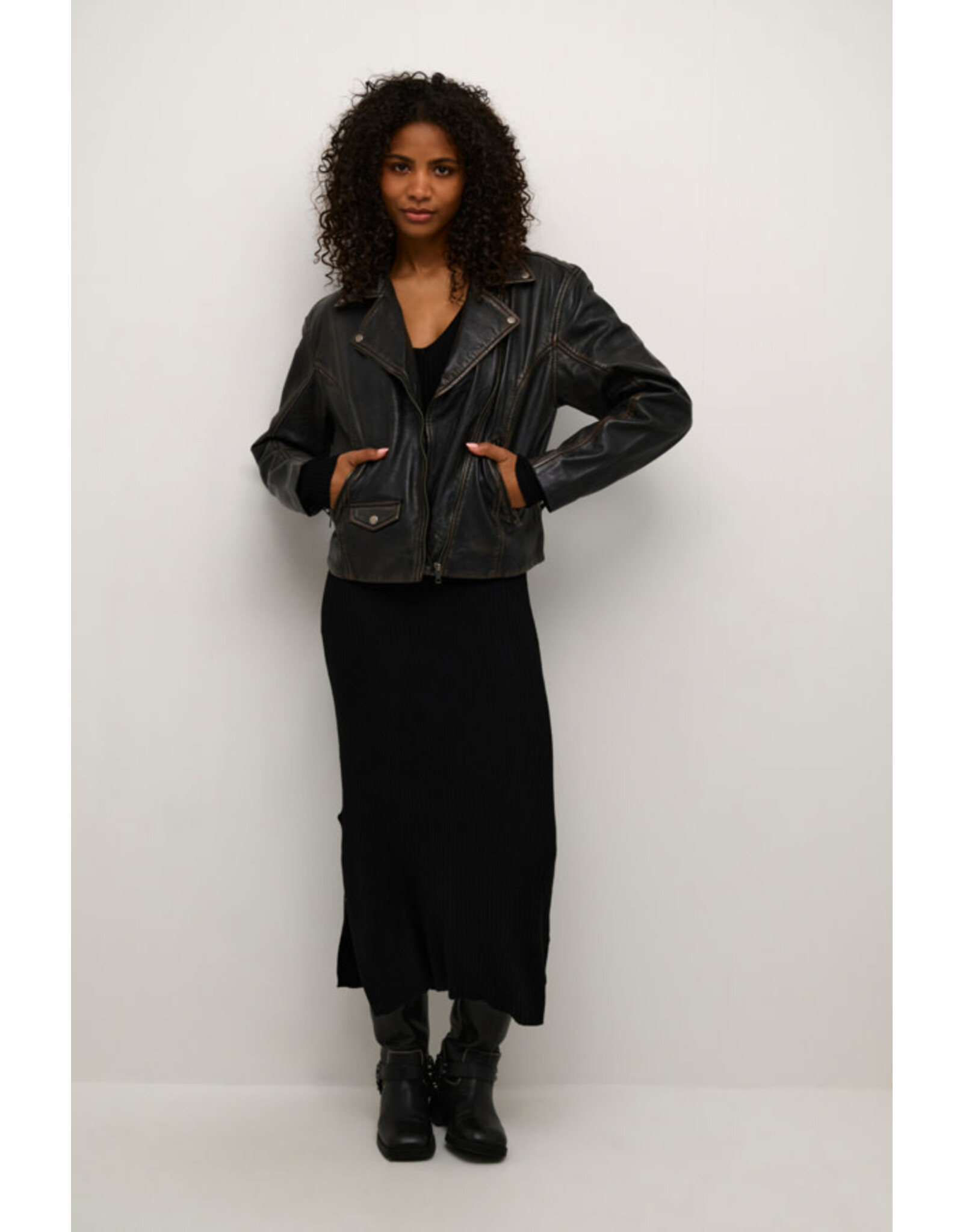 Kaffe Kaffe - Jane Leather Moto Jacket (Black)