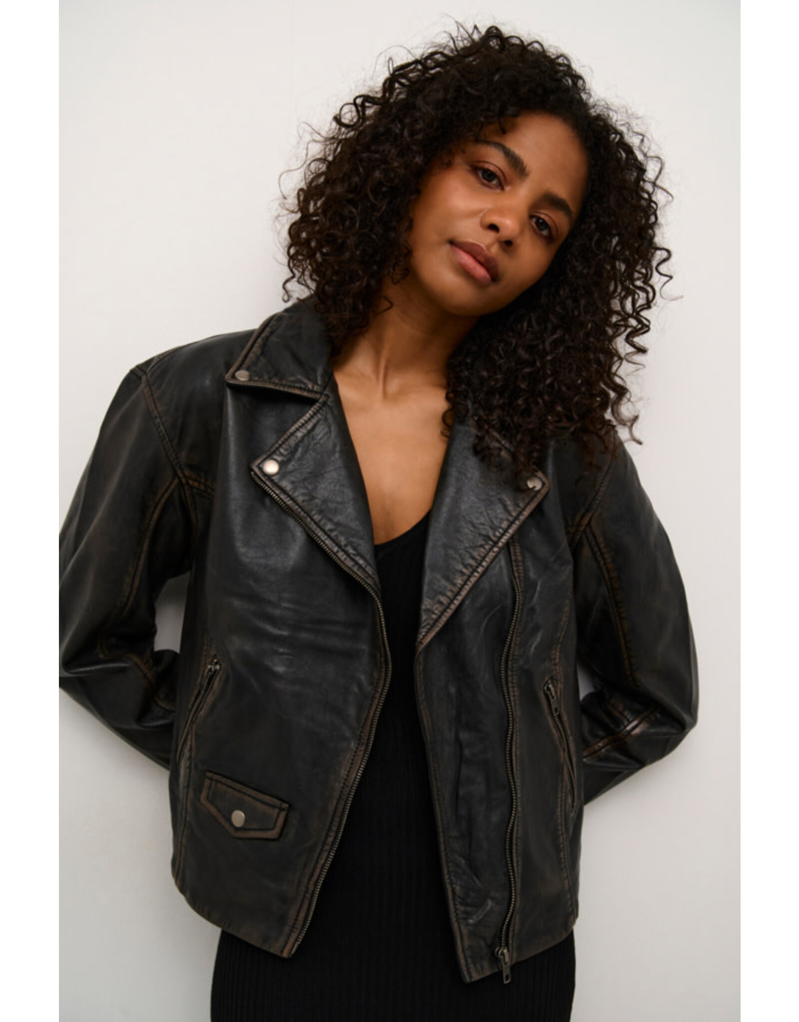 Kaffe Kaffe - Jane Leather Moto Jacket (Black)