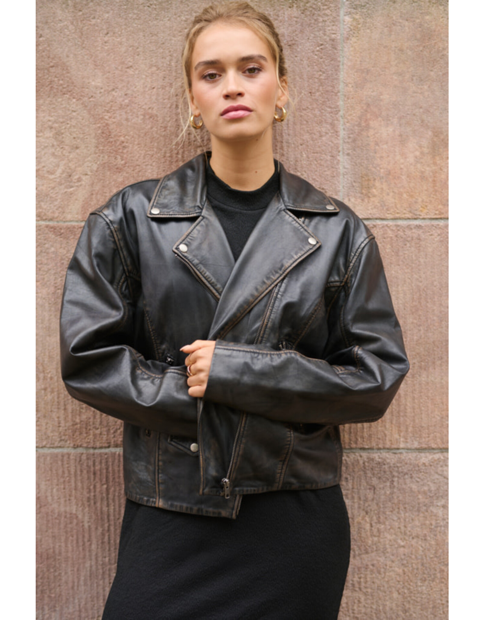 Kaffe Kaffe - Jane Leather Moto Jacket (Black)
