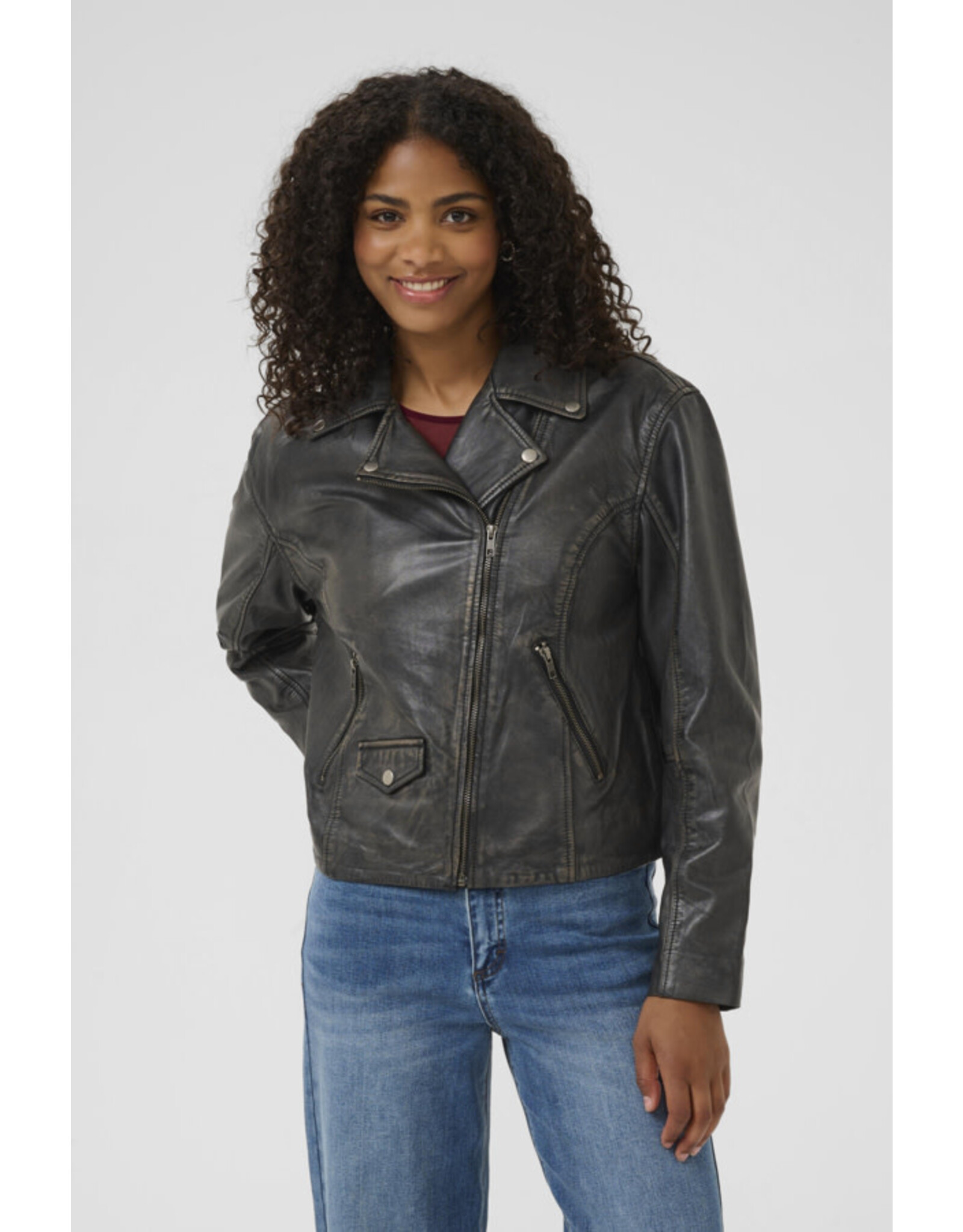 Kaffe Kaffe - Jane Leather Moto Jacket (Black)