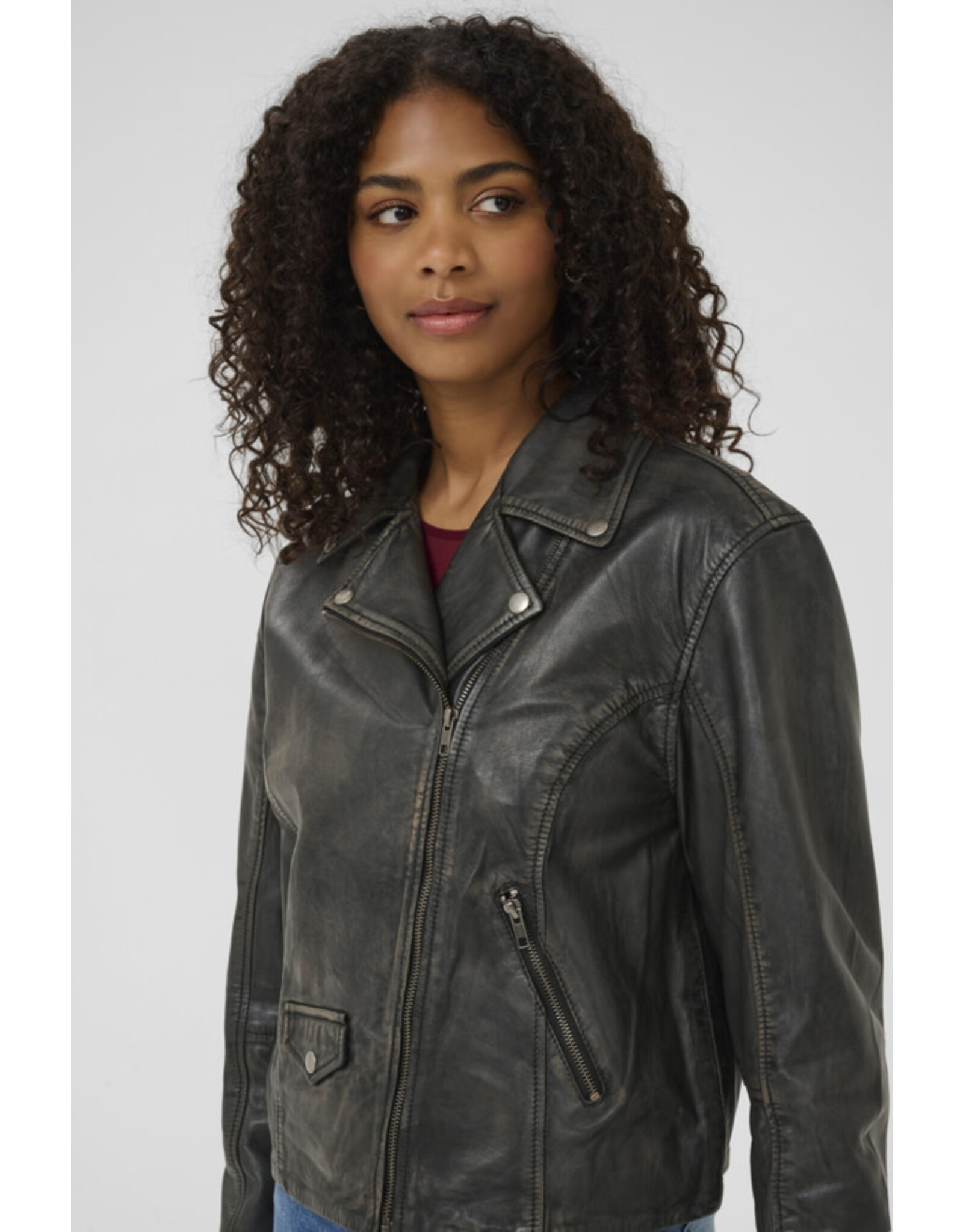 Kaffe Kaffe - Jane Leather Moto Jacket (Black)