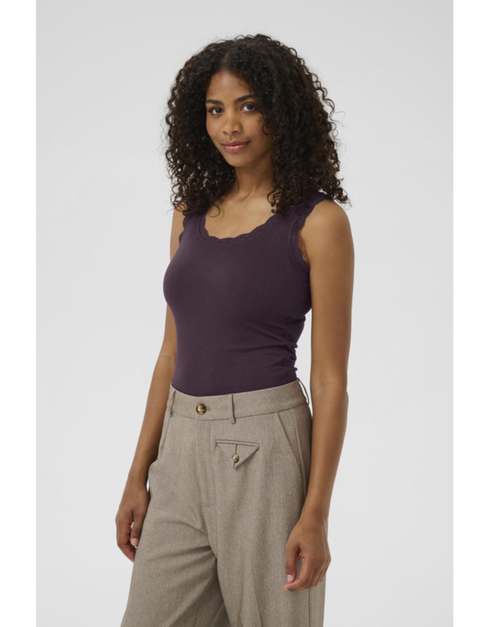 Kaffe Kaffe - Omi Lace Trim Tank (Fudge)