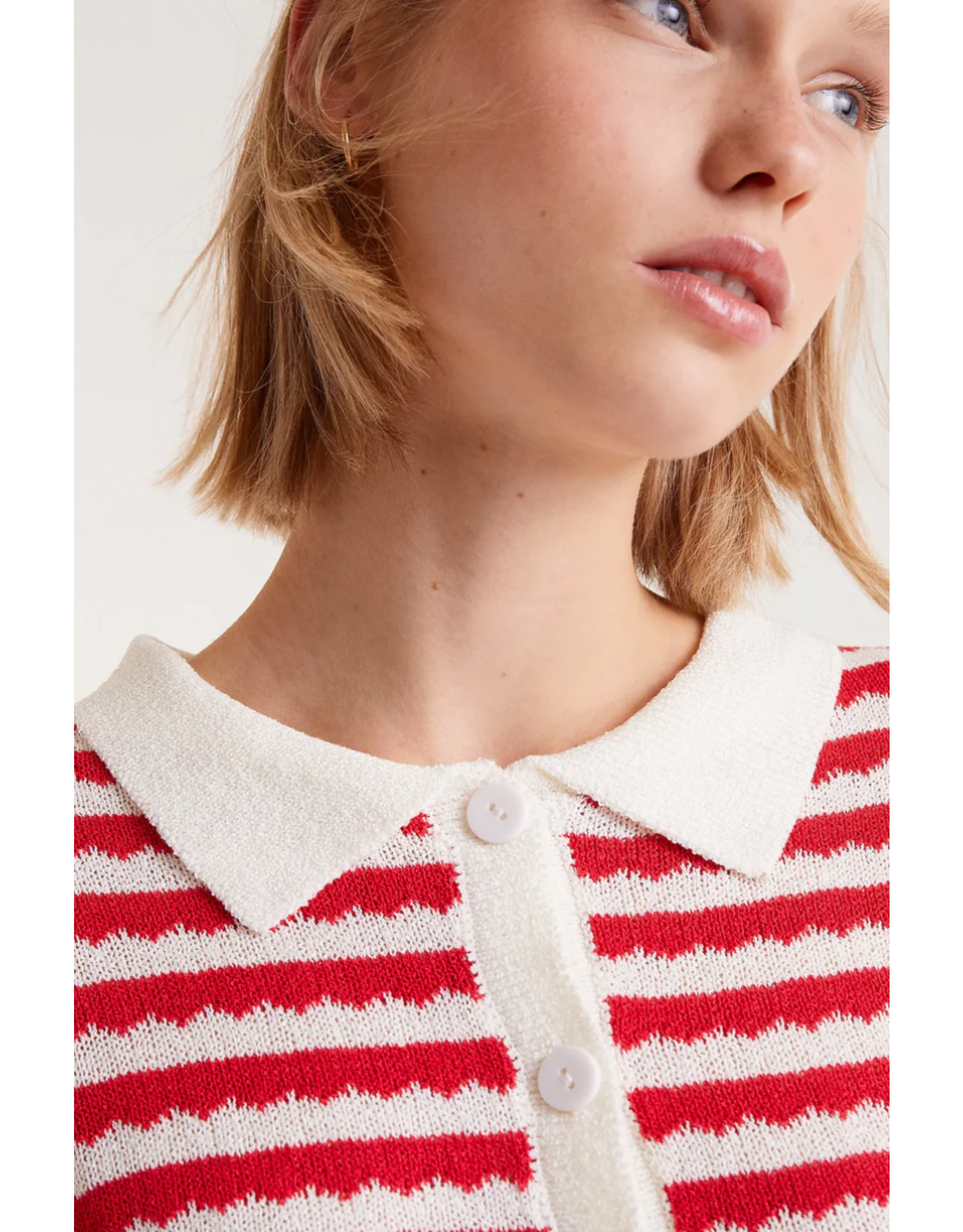 Compania Fantastica Compania Fantastica -  Red Striped Polo Neck Cardigan (Red / White)