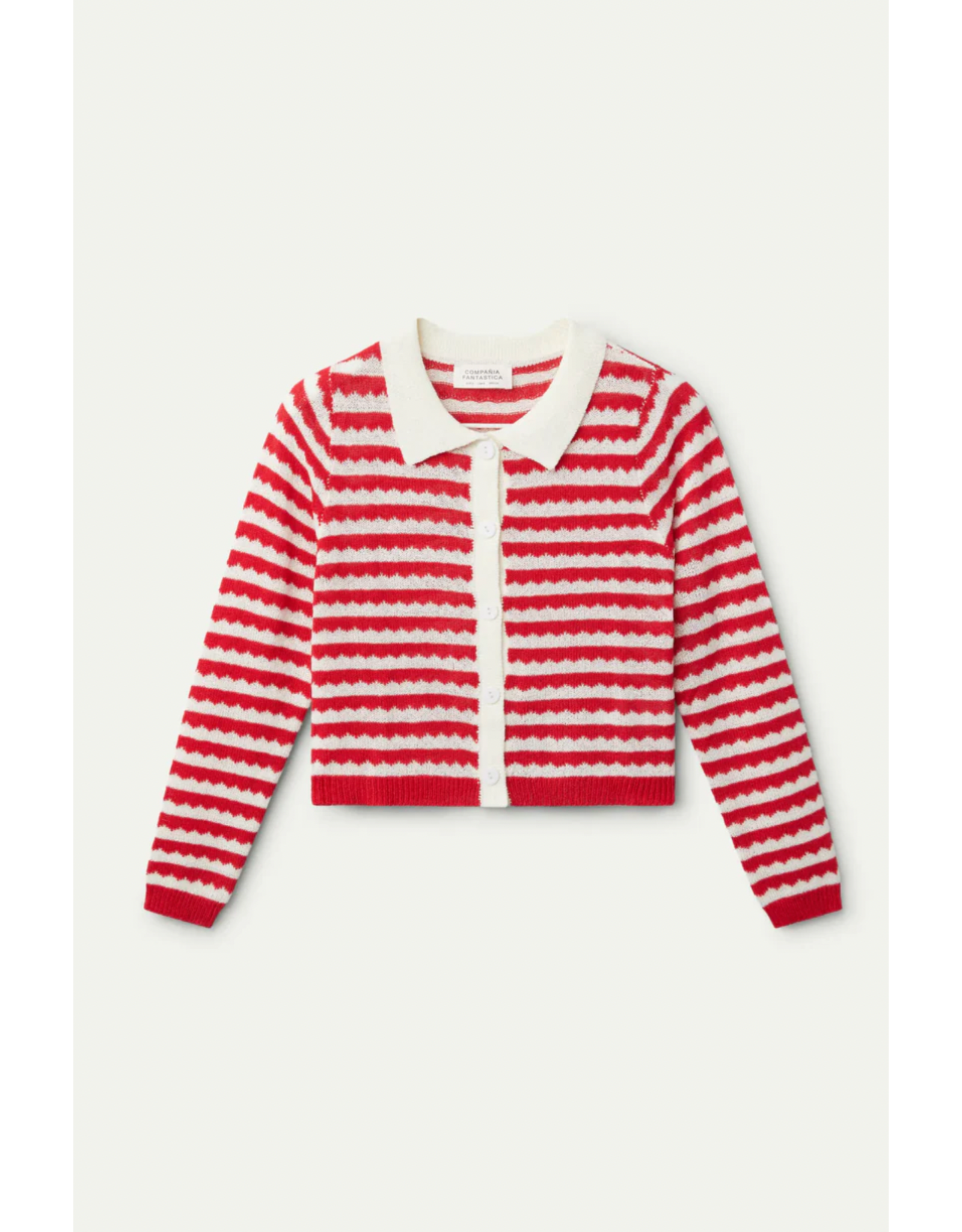 Compania Fantastica Compania Fantastica -  Red Striped Polo Neck Cardigan (Red / White)