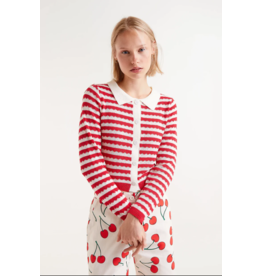 Compania Fantastica Compania Fantastica -  Red Striped Polo Neck Cardigan (Red / White)