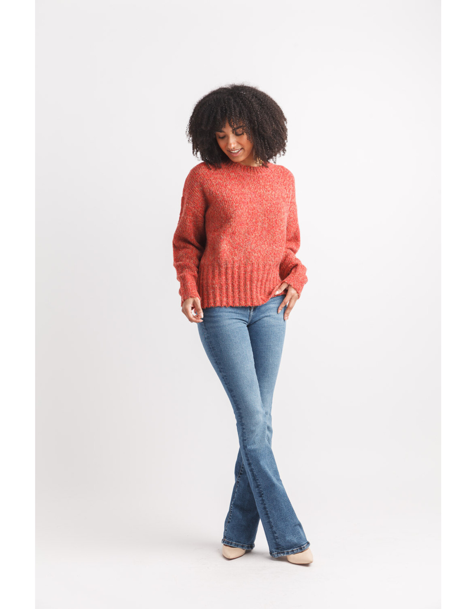 Papillon Papillon - Marl Knit Sweater with Rib Trim (Rust)