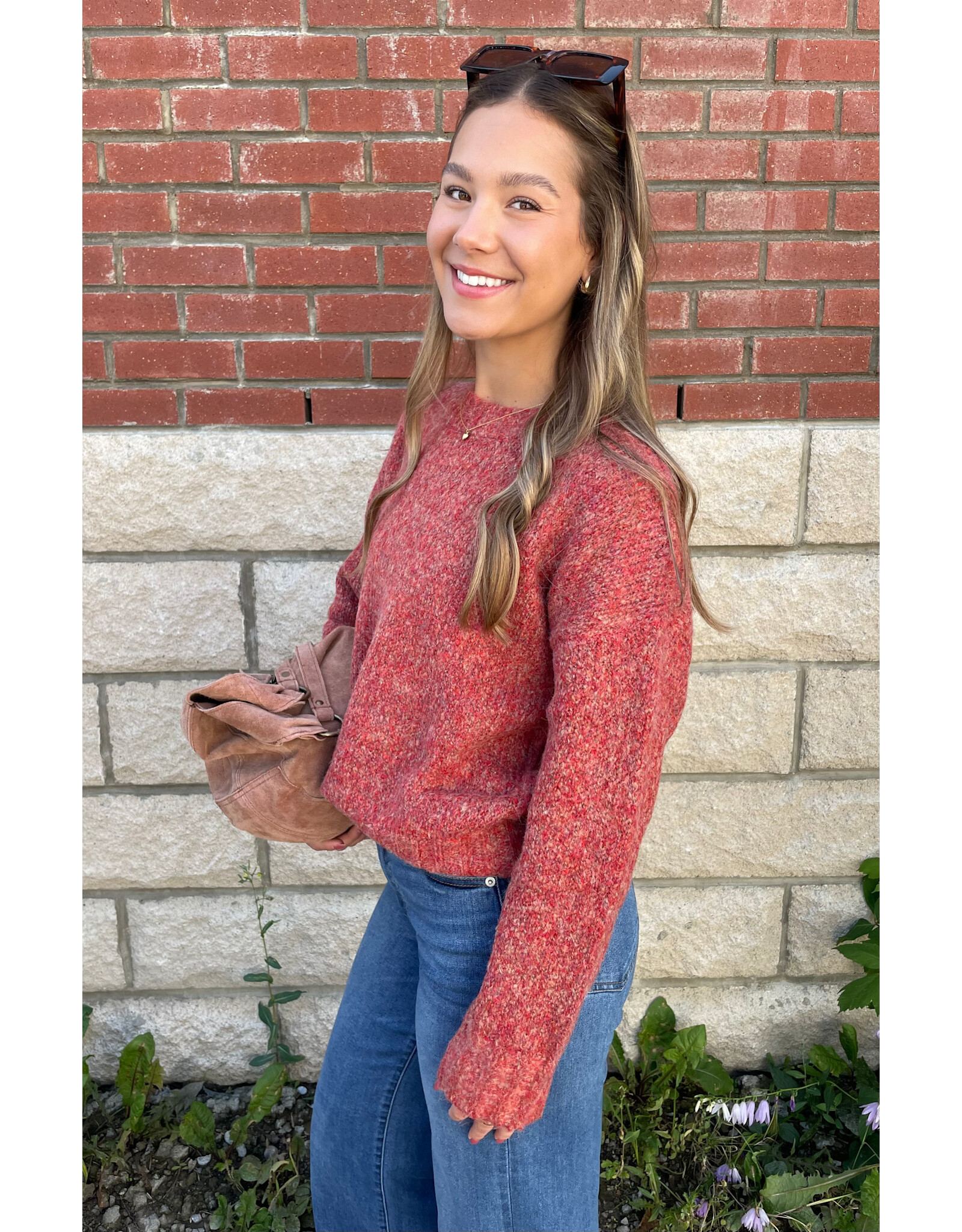 Papillon Papillon - Marl Knit Sweater with Rib Trim (Rust)