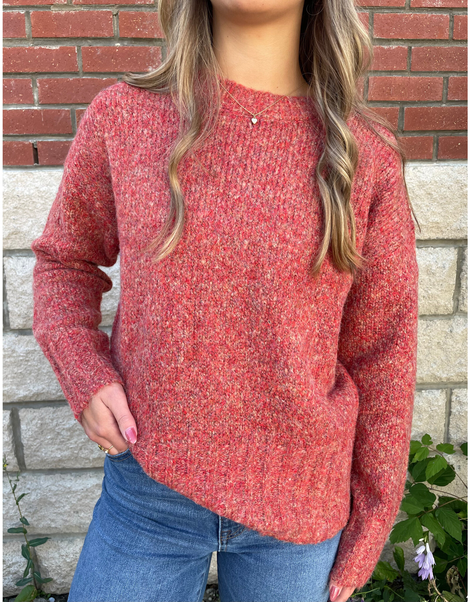 Papillon Papillon - Marl Knit Sweater with Rib Trim (Rust)