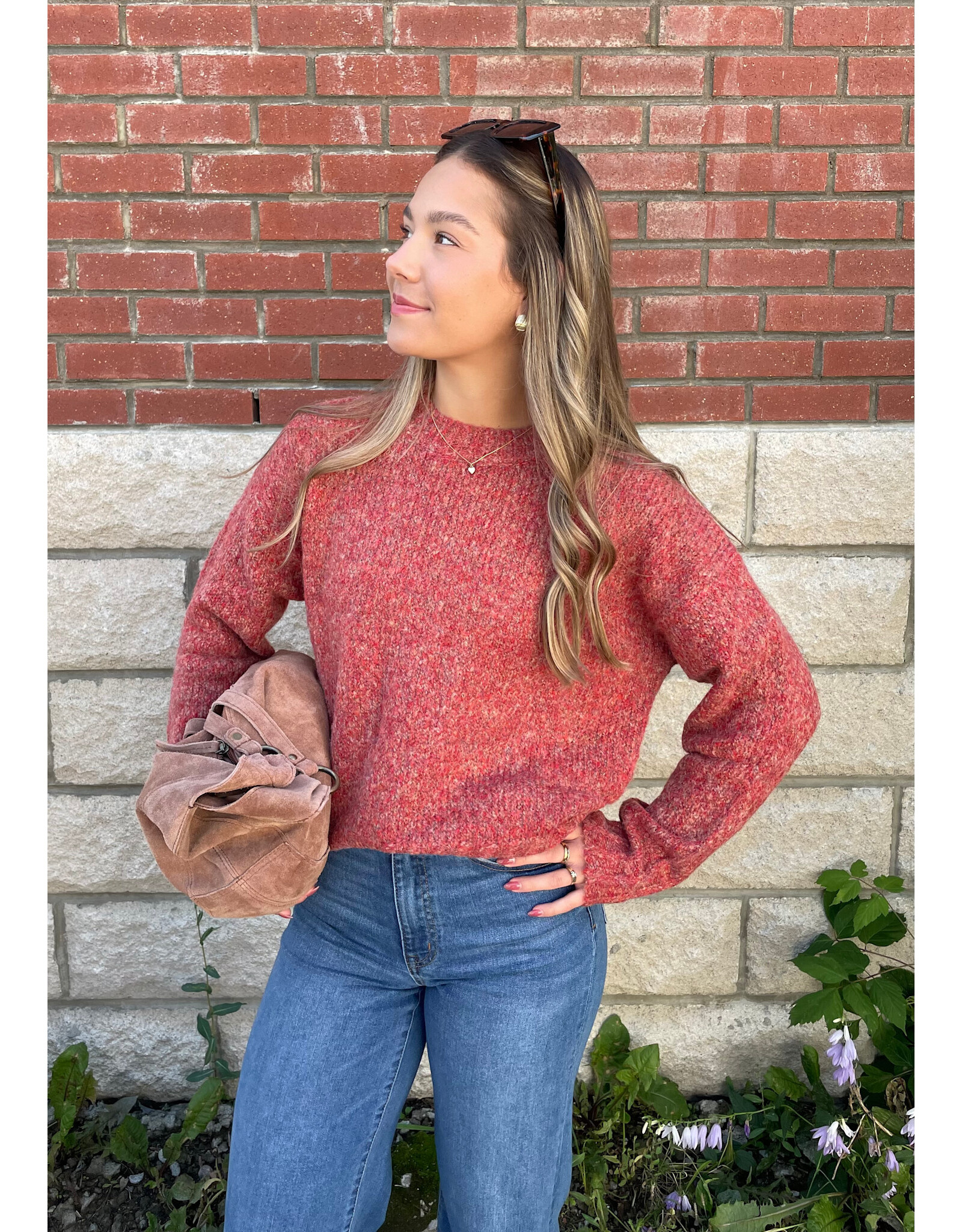 Papillon Papillon - Marl Knit Sweater with Rib Trim (Rust)