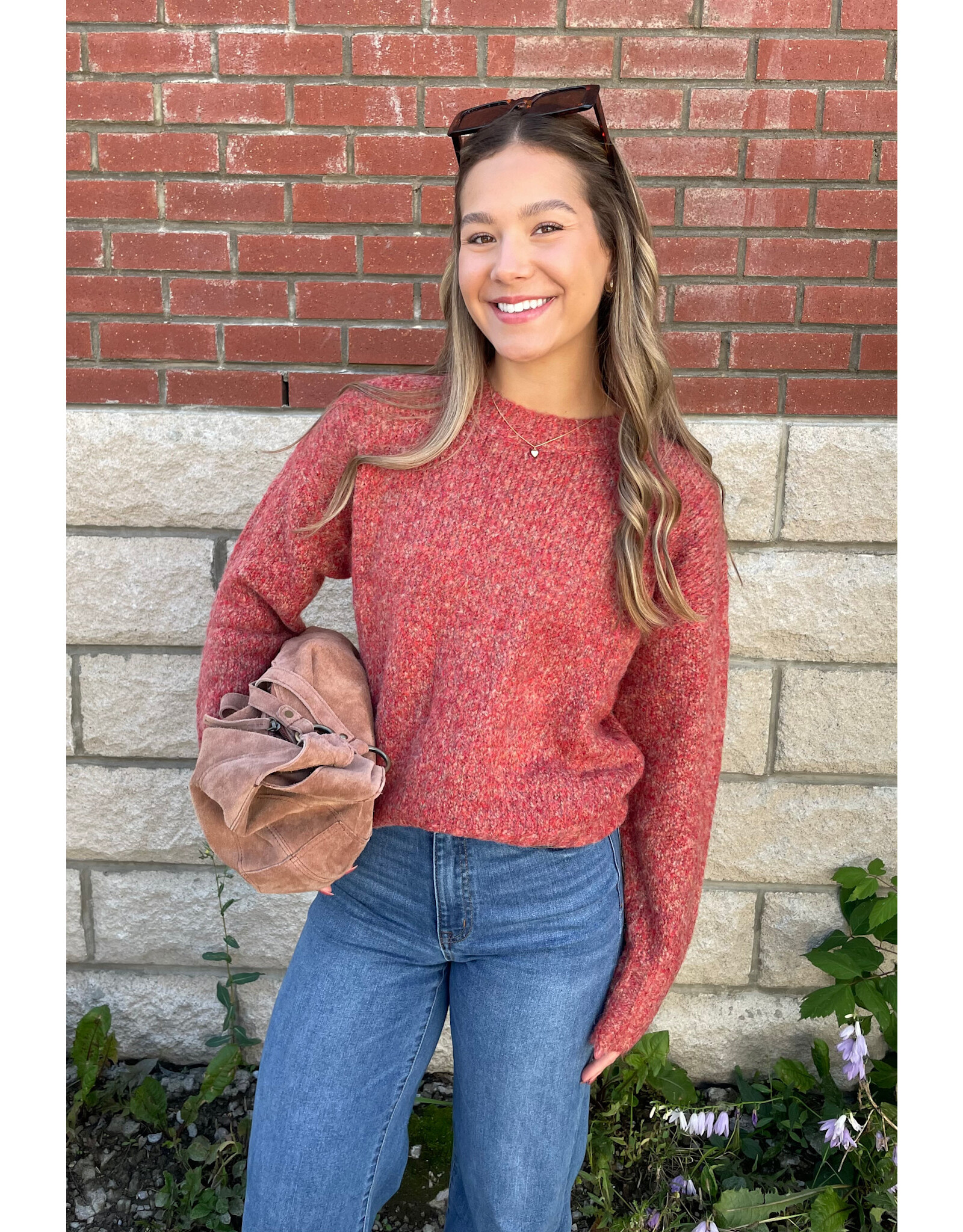 Papillon Papillon - Marl Knit Sweater with Rib Trim (Rust)