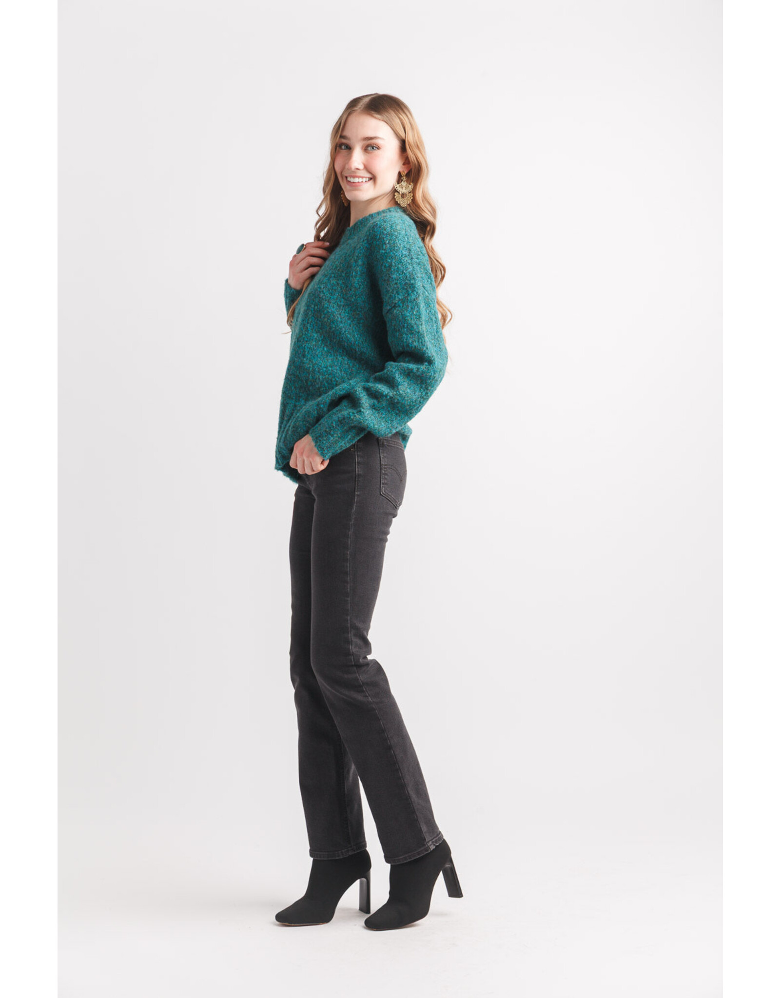 Papillon Papillon - Marl Knit Sweater with Rib Trim (Teal)