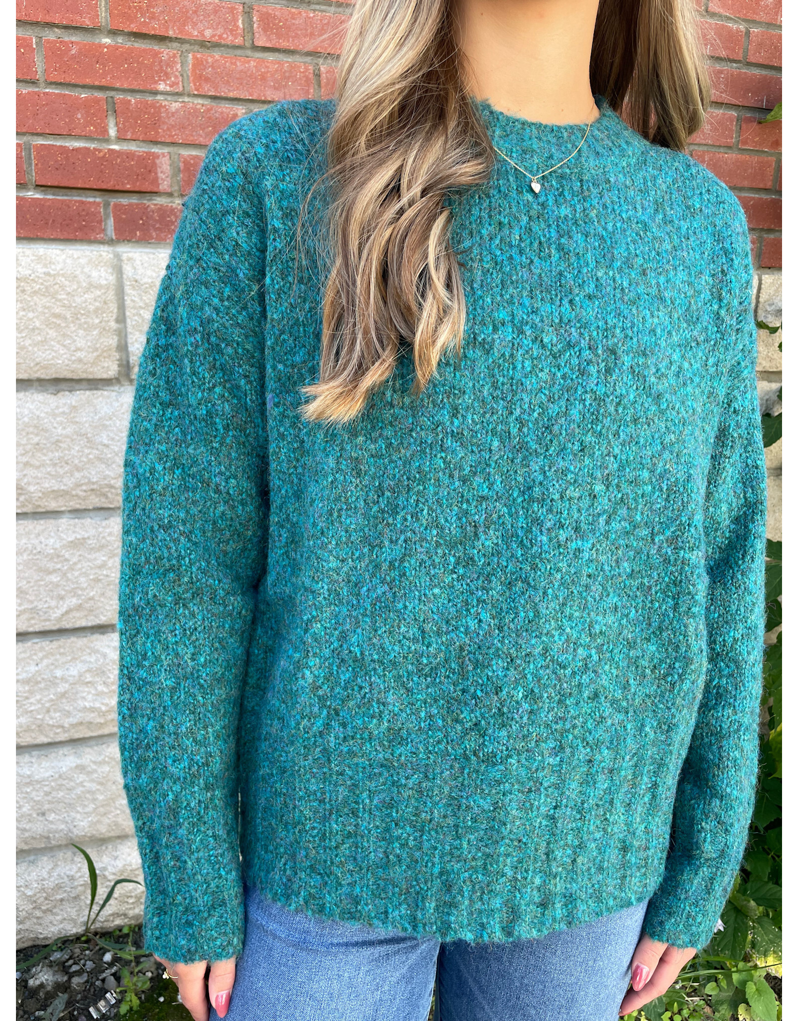 Papillon Papillon - Marl Knit Sweater with Rib Trim (Teal)