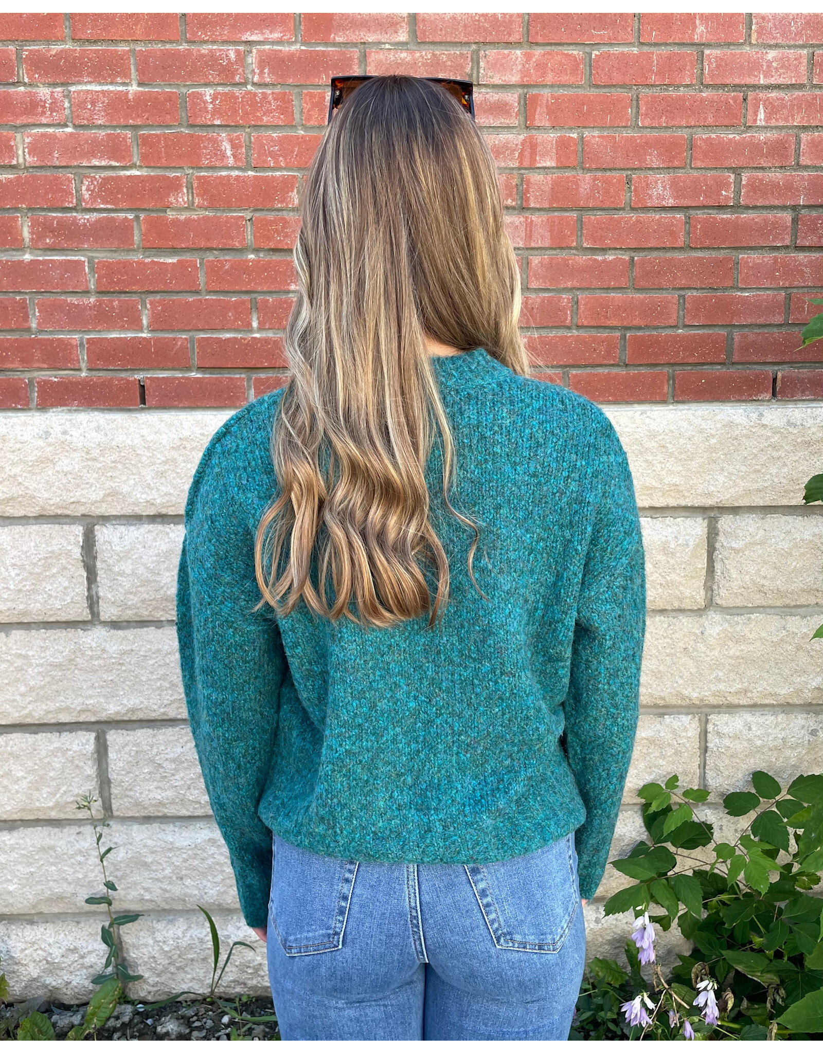 Papillon Papillon - Marl Knit Sweater with Rib Trim (Teal)