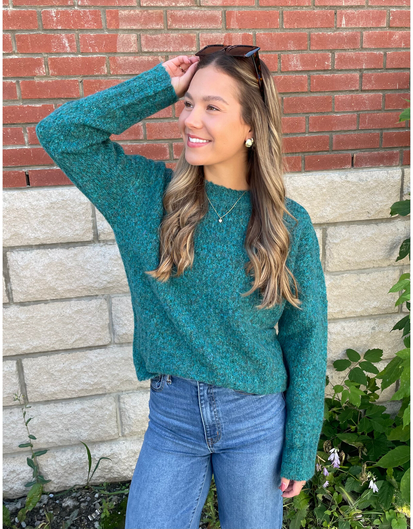 Papillon Papillon - Marl Knit Sweater with Rib Trim (Teal)