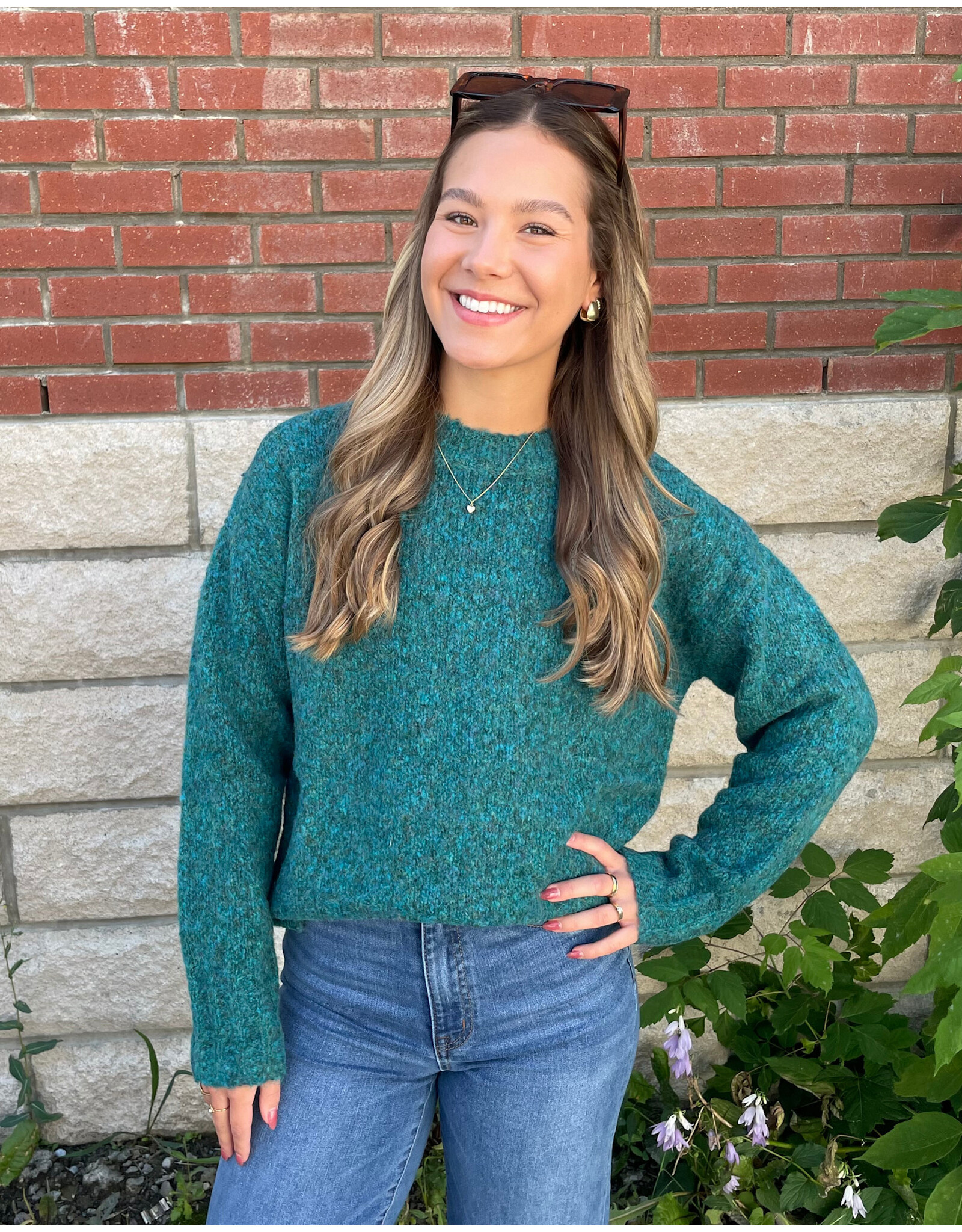 Papillon Papillon - Marl Knit Sweater with Rib Trim (Teal)