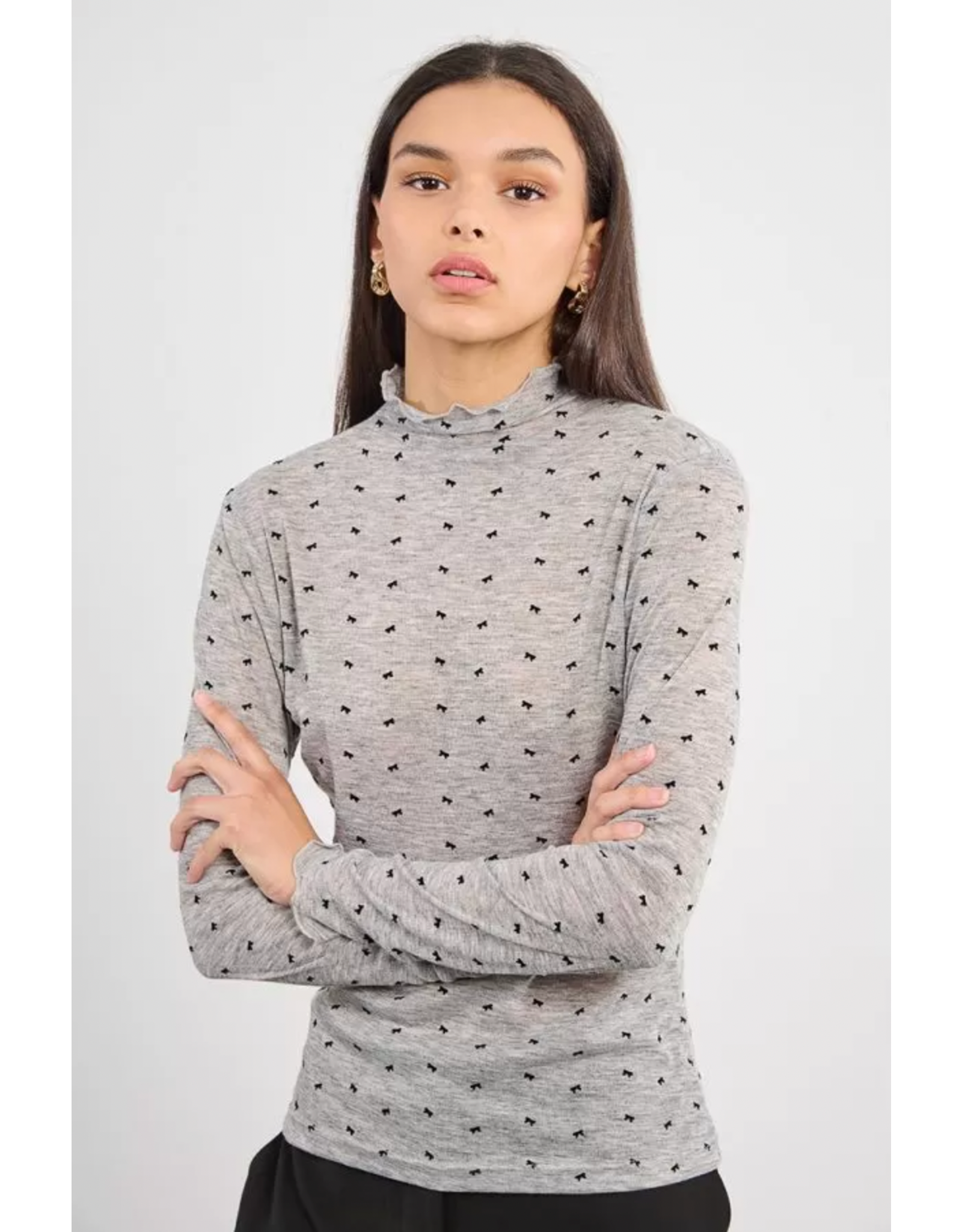 Molly Bracken Molly Bracken -  Bow Print Layering Shirt (Grey)