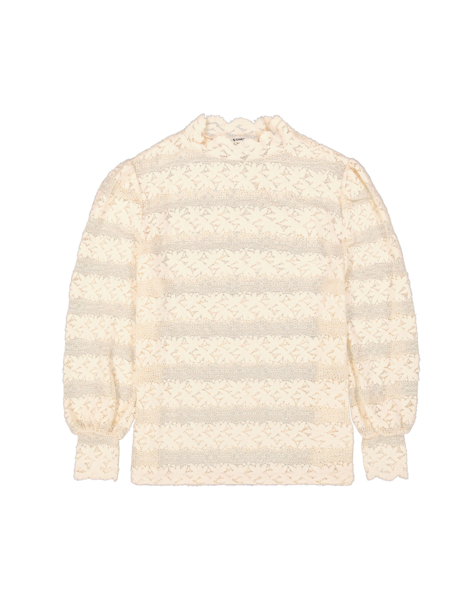 Garcia Garcia - High Neck Striped Lace Knit Top (Whitecap)