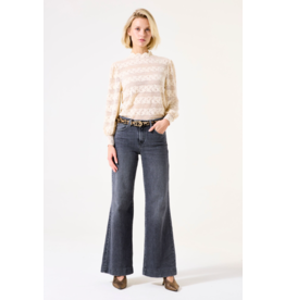 Garcia Garcia - High Neck Striped Lace Knit Top (Whitecap)