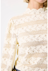 Garcia Garcia - High Neck Striped Lace Knit Top (Whitecap)