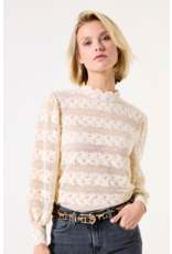 Garcia Garcia - High Neck Striped Lace Knit Top (Whitecap)