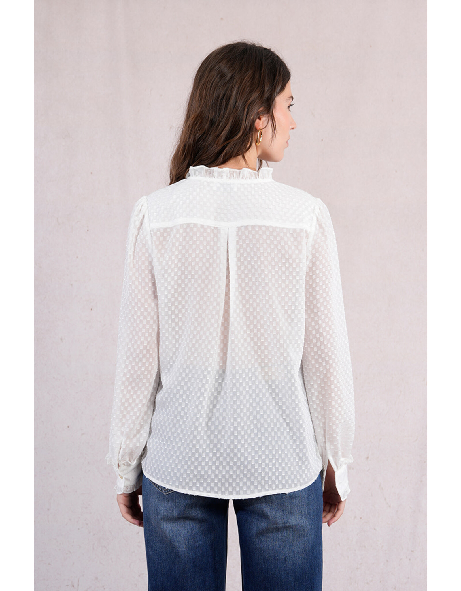 Molly Bracken Molly Bracken - Sheer Blouse with Ruffle Trim (White)