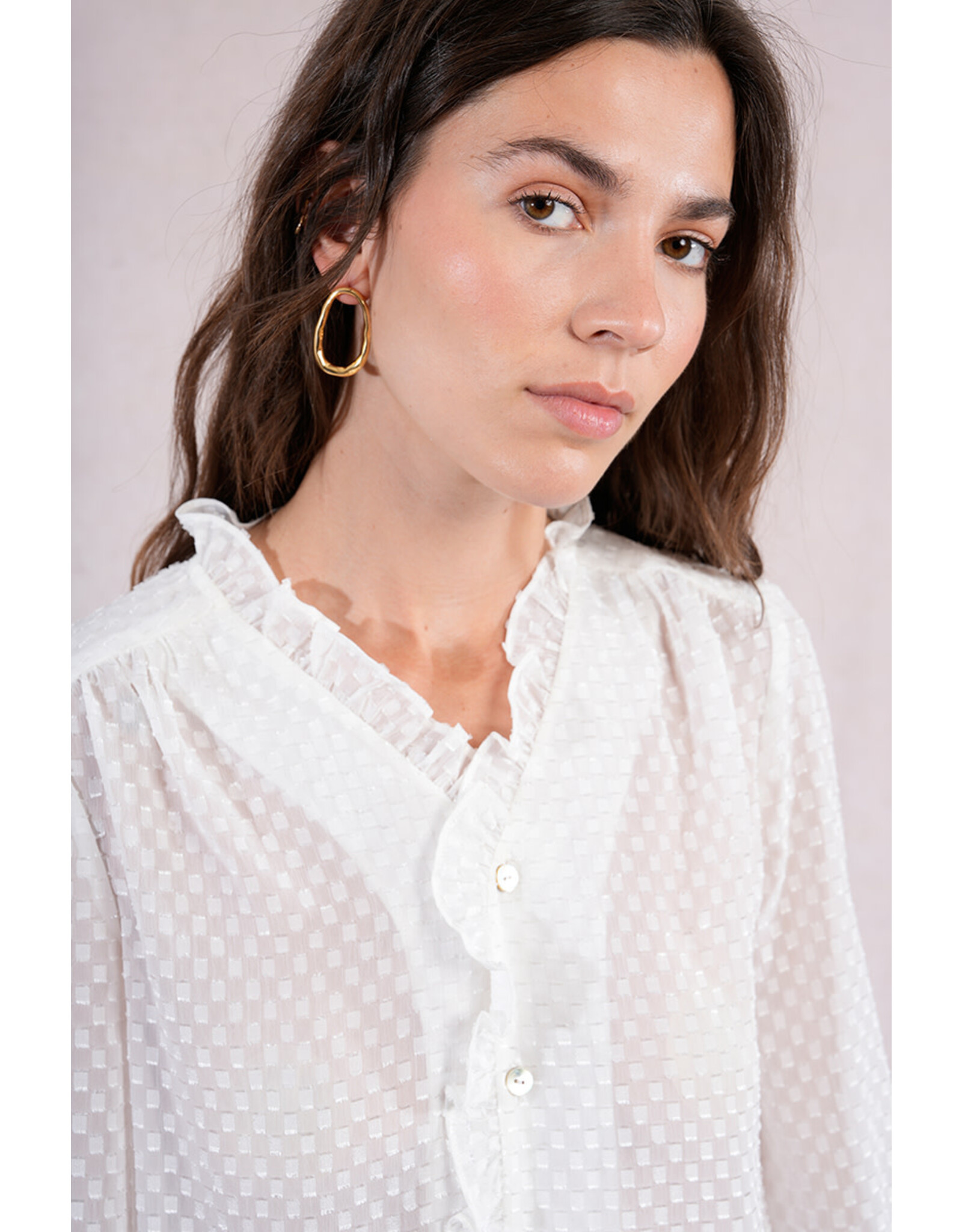 Molly Bracken Molly Bracken - Sheer Blouse with Ruffle Trim (White)