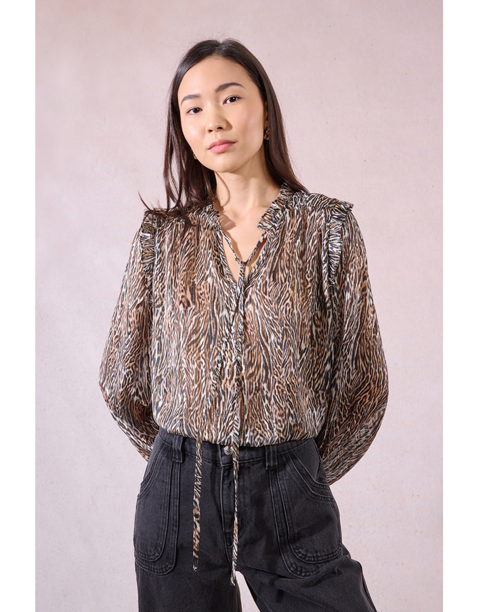 Molly Bracken Molly Bracken - Animal Print Blouse with Tie Front