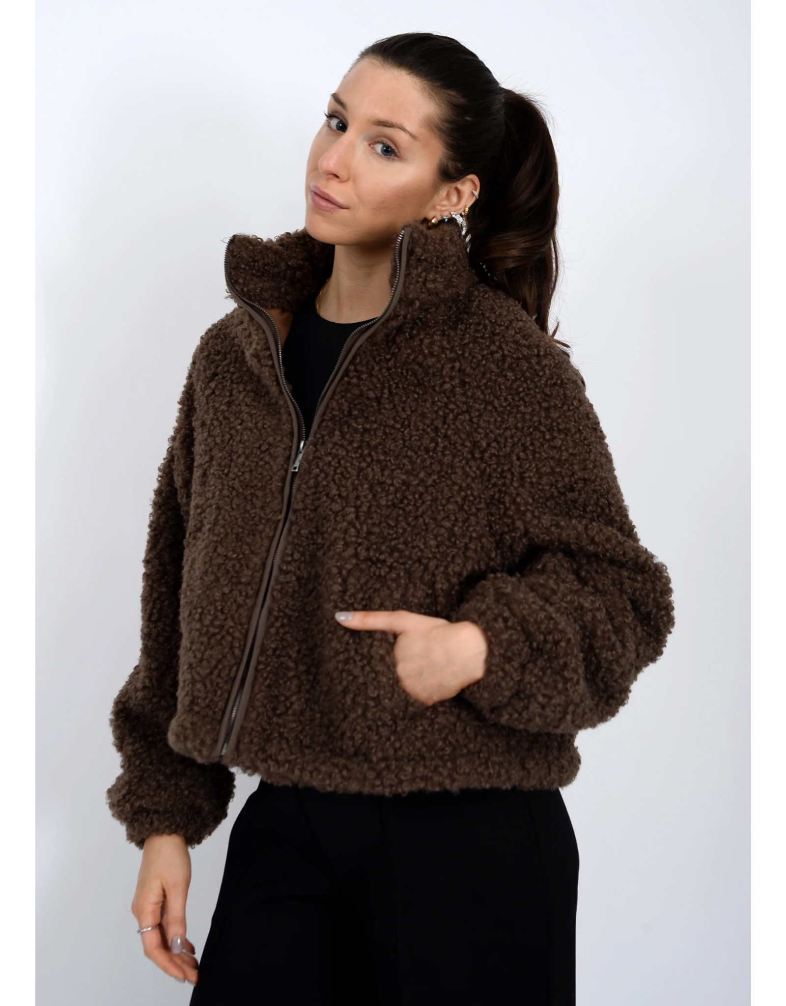 RD Style RD Style - Janna Zip Sherpa Raglan (Coffee)