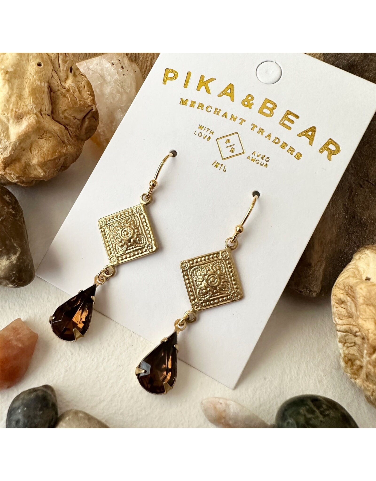 Pika & Bear Pika & Bear - Nogales Topaz Brass Medallion Drop Earrings