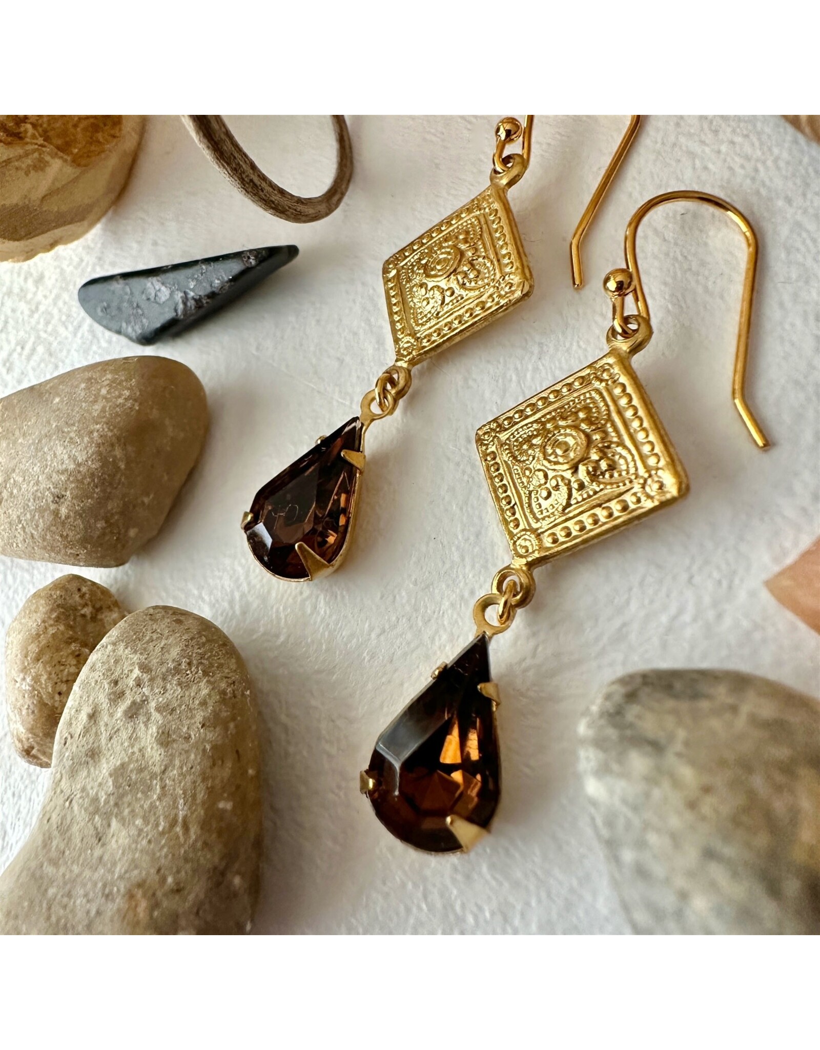 Pika & Bear Pika & Bear - Nogales Topaz Brass Medallion Drop Earrings