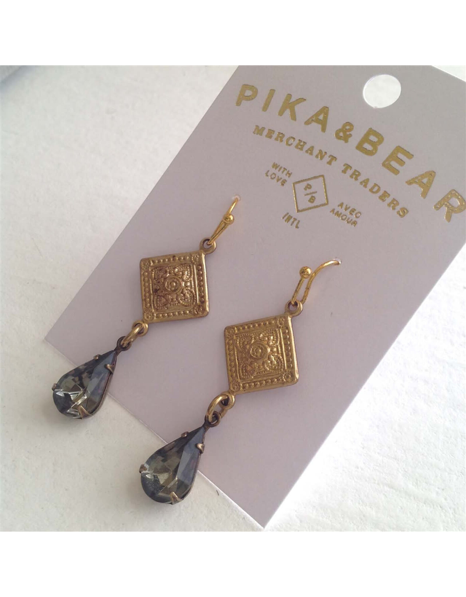 Pika & Bear Pika & Bear - Nogales Topaz Brass Medallion Drop Earrings