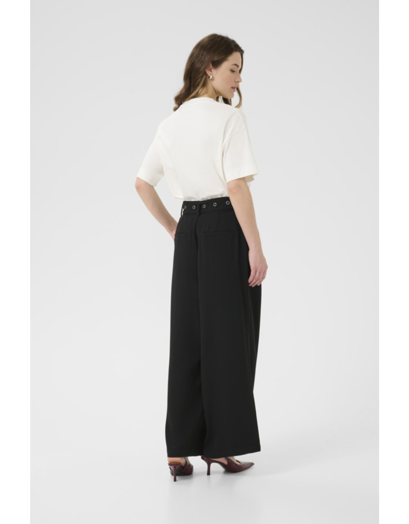 Kaffe Kaffe - Lisa Wide Leg Trousers with Grommet Belt (Black Deep)