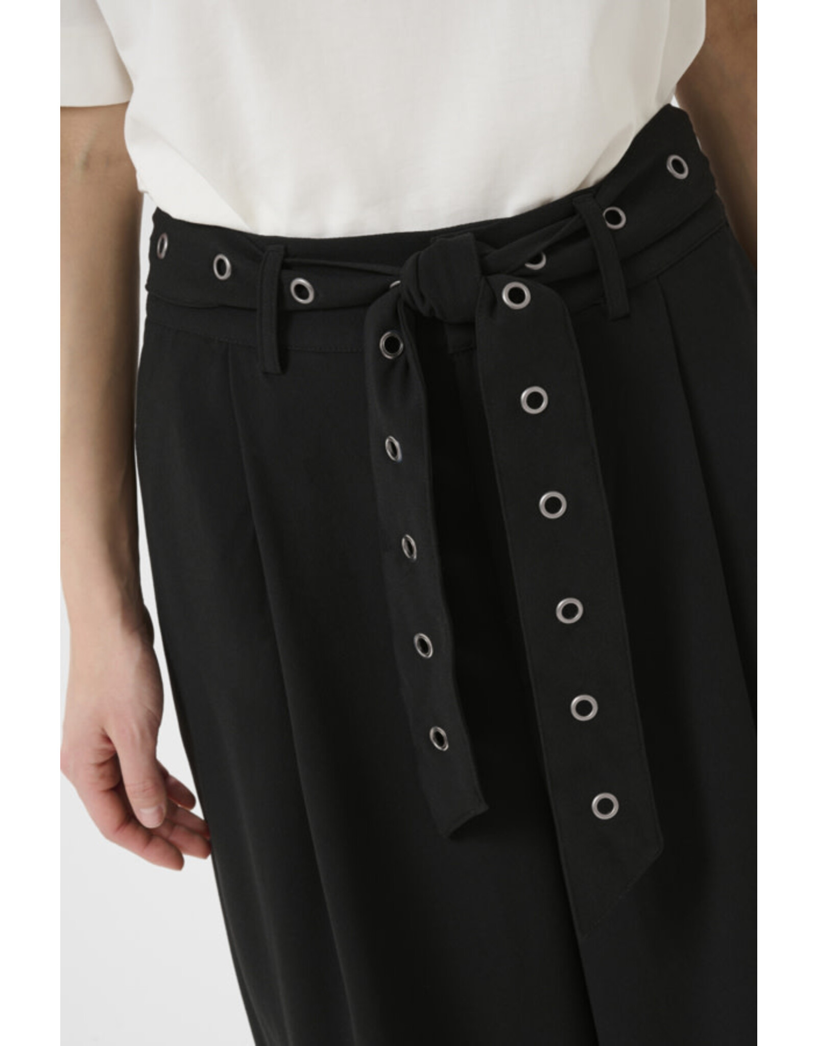 Kaffe Kaffe - Lisa Wide Leg Trousers with Grommet Belt (Black Deep)