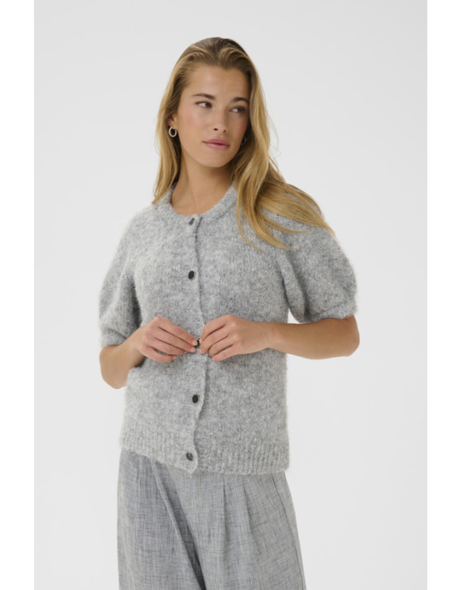 Kaffe Kaffe - Emilie Evi Short Sleeve Cardigan (Mid Grey)