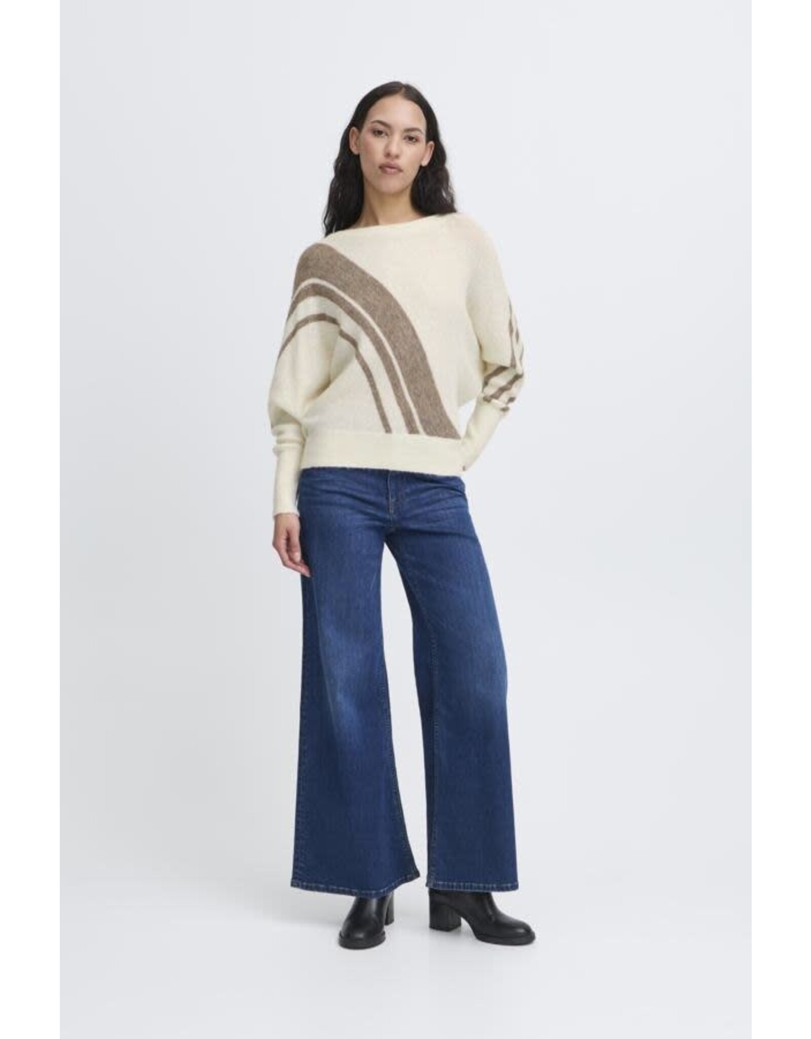 ICHI ICHI - Kamara Pullover with Abstract Stripe (Cloud / Cafe)