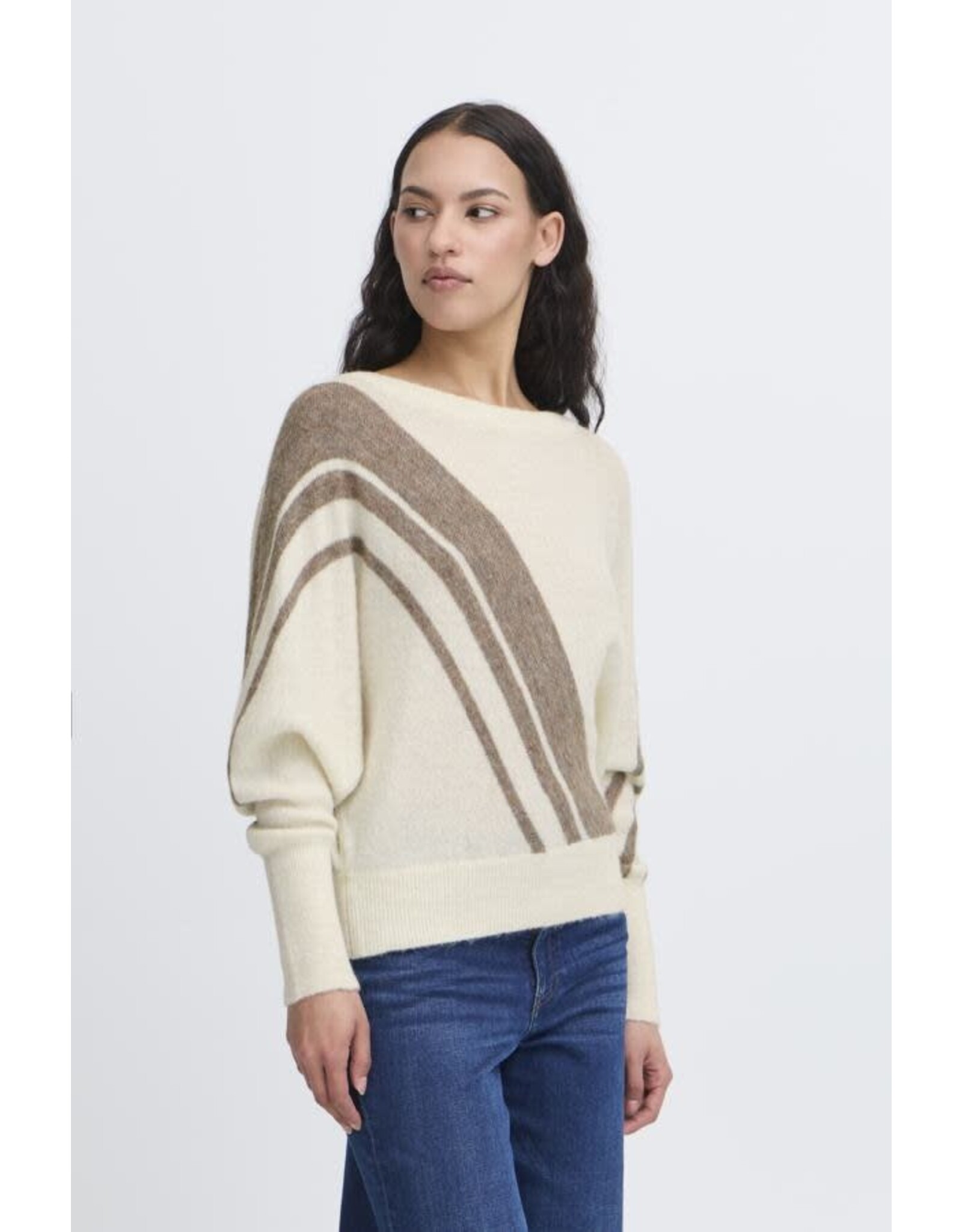 ICHI ICHI - Kamara Pullover with Abstract Stripe (Cloud / Cafe)