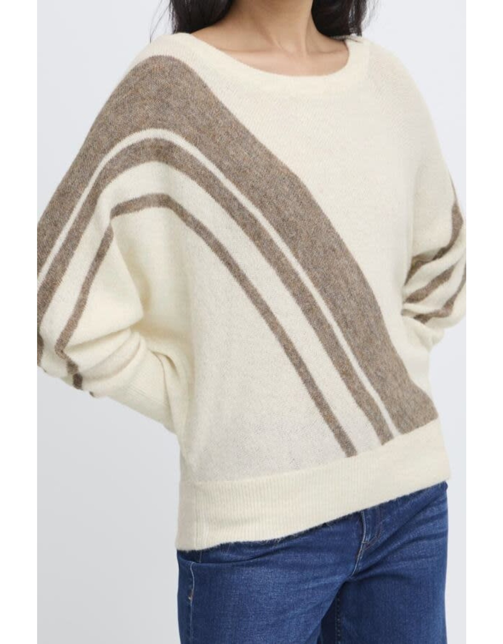 ICHI ICHI - Kamara Pullover with Abstract Stripe (Cloud / Cafe)