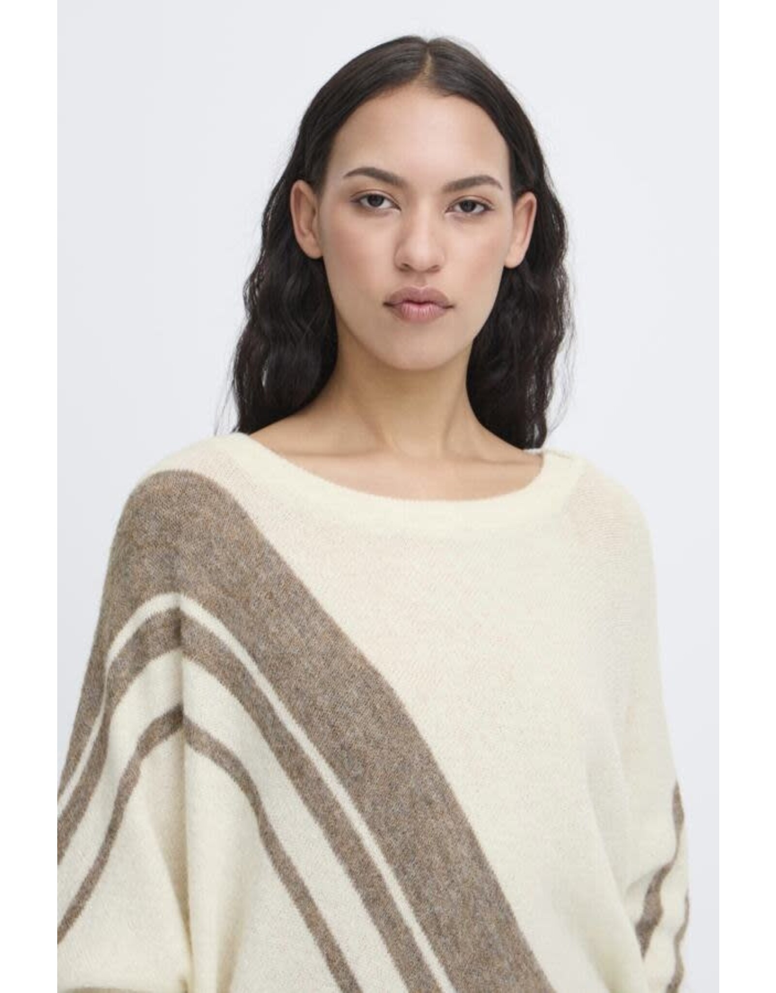 ICHI ICHI - Kamara Pullover with Abstract Stripe (Cloud / Cafe)