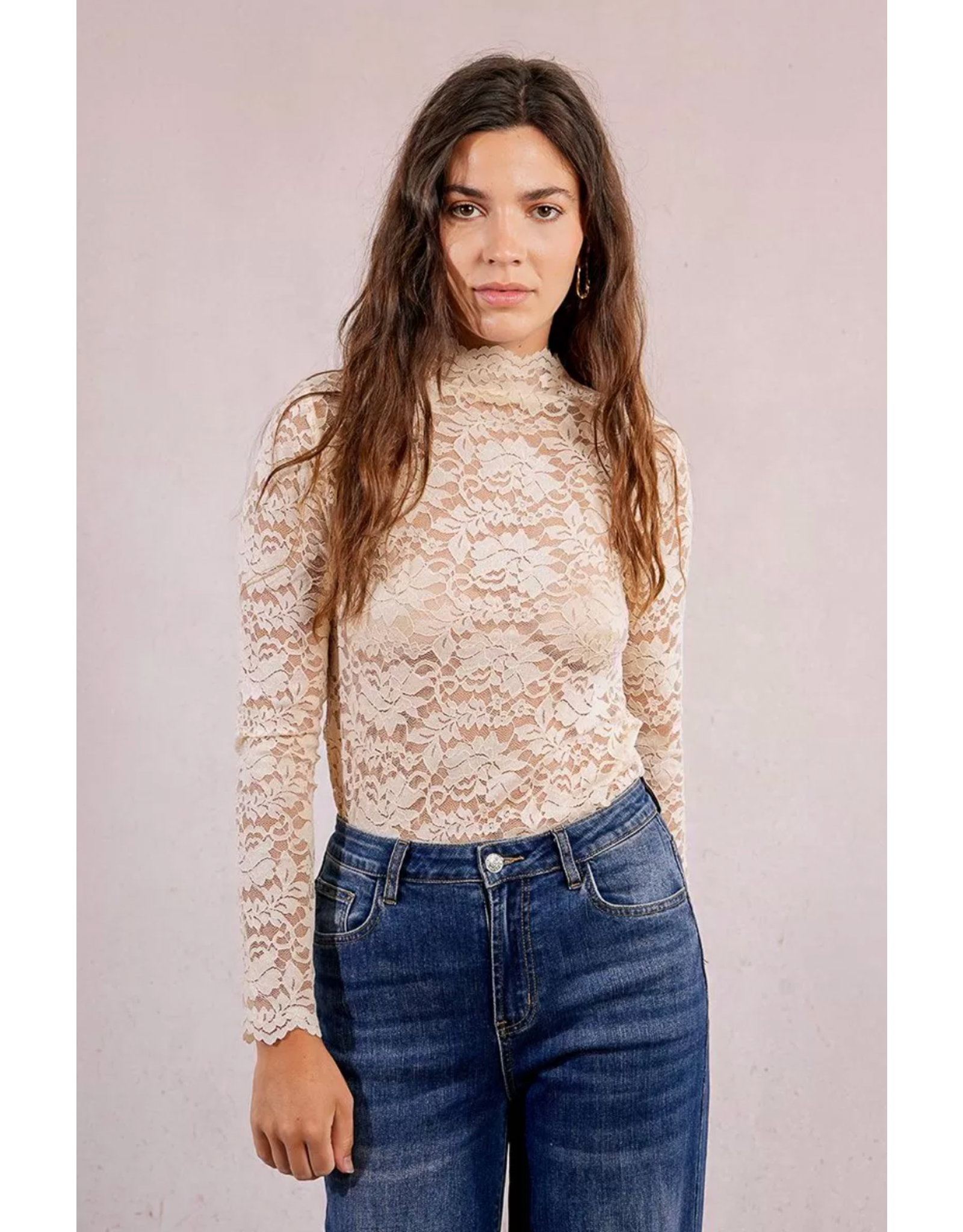 Molly Bracken Molly Bracken - Semi Sheer Lace Top (Cream)