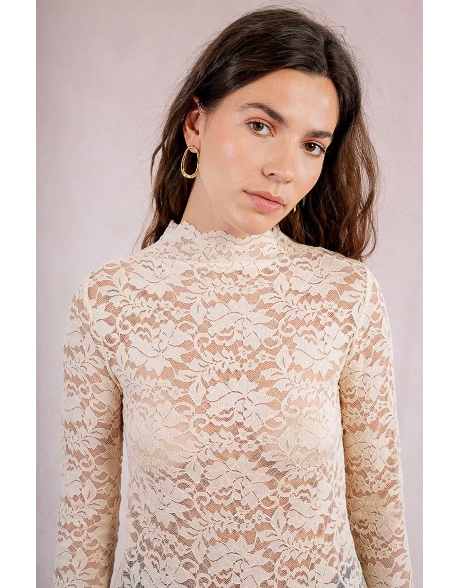 Molly Bracken Molly Bracken - Semi Sheer Lace Top (Cream)
