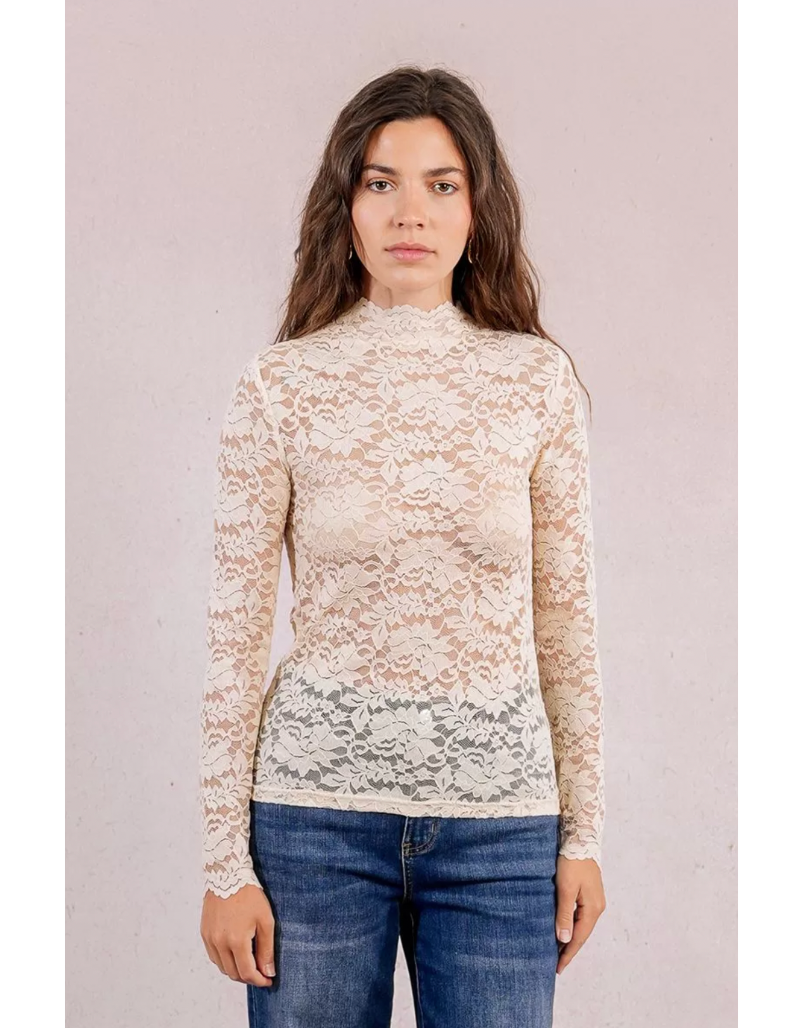 Molly Bracken Molly Bracken - Semi Sheer Lace Top (Cream)