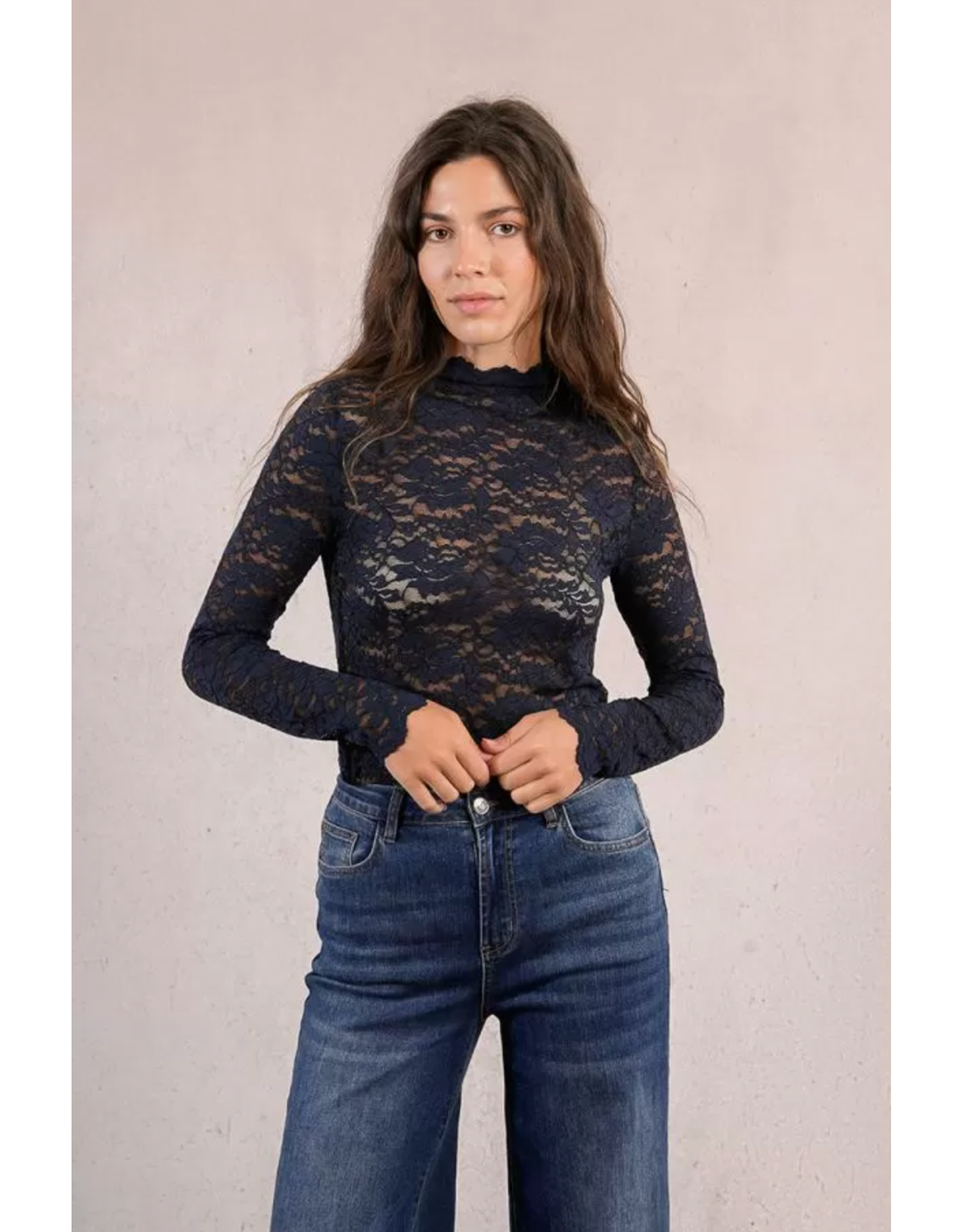 Molly Bracken Molly Bracken - Semi Sheer Lace Top (Navy)
