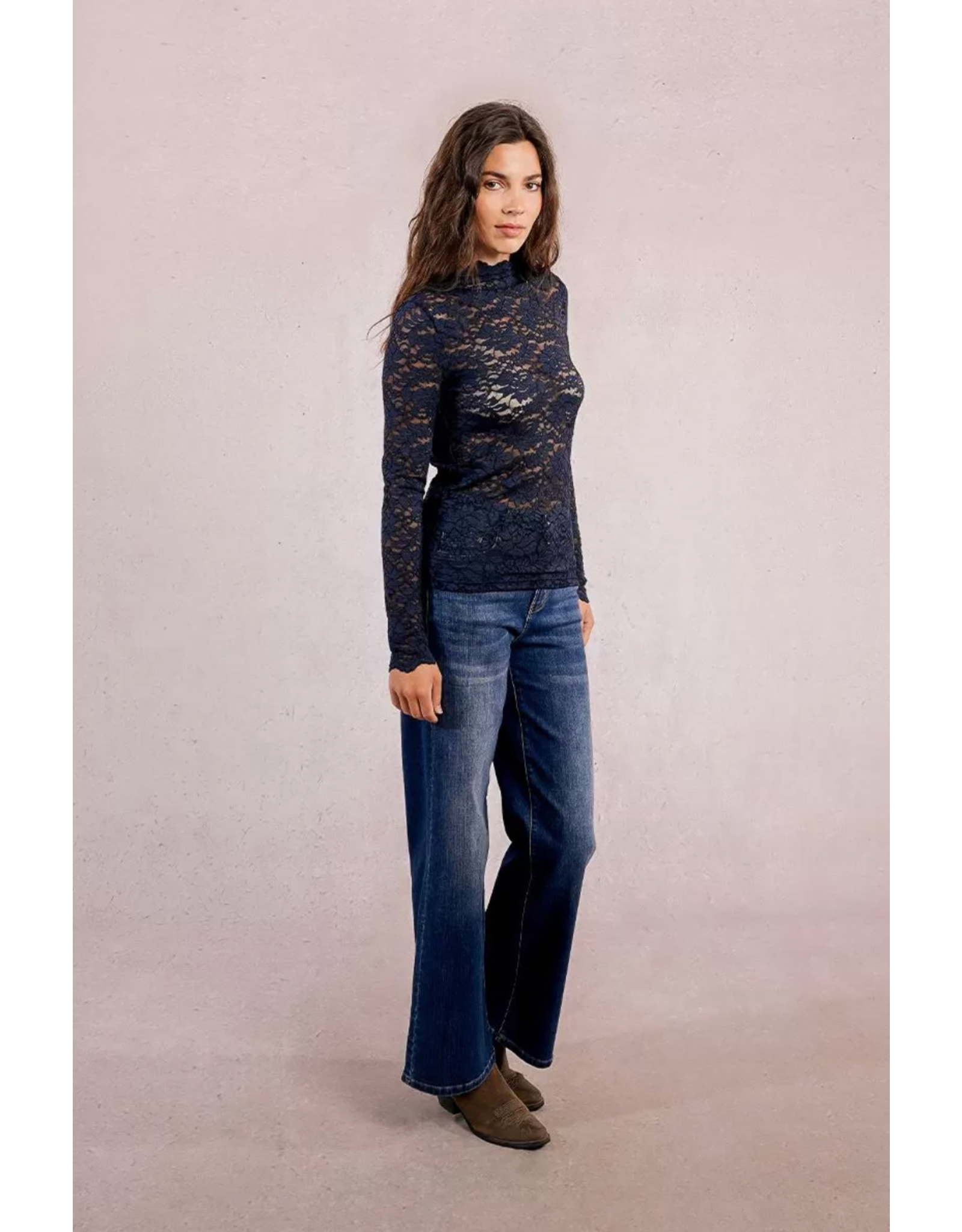 Molly Bracken Molly Bracken - Semi Sheer Lace Top (Navy)