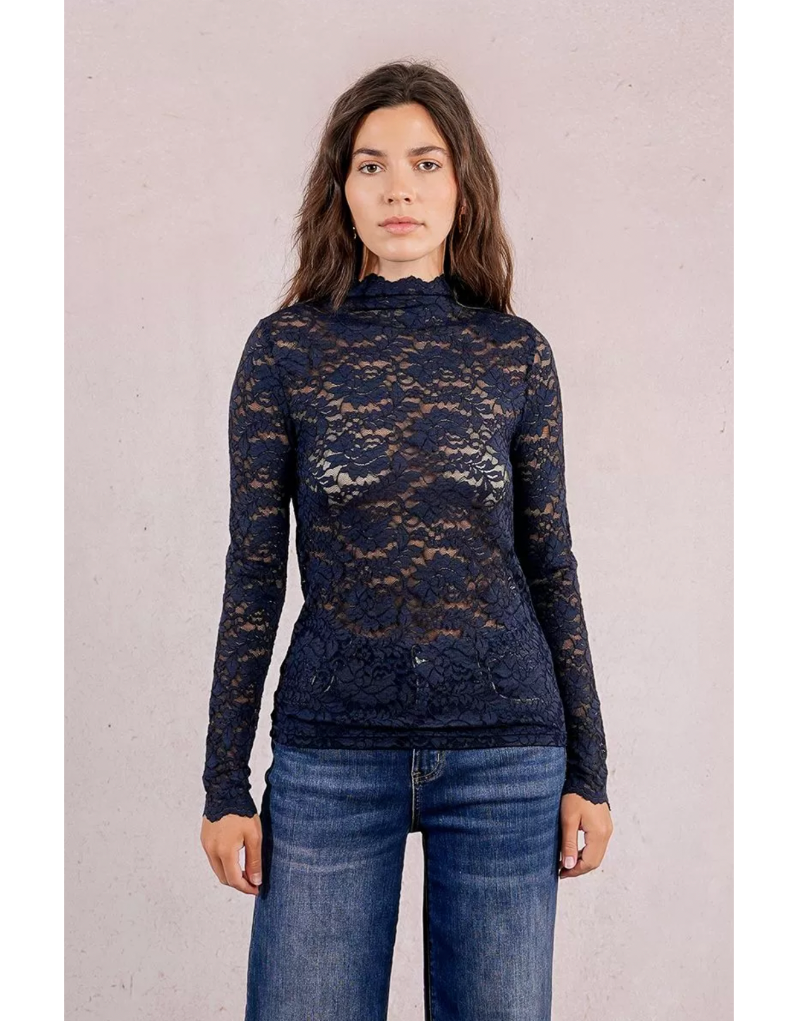 Molly Bracken Molly Bracken - Semi Sheer Lace Top (Navy)