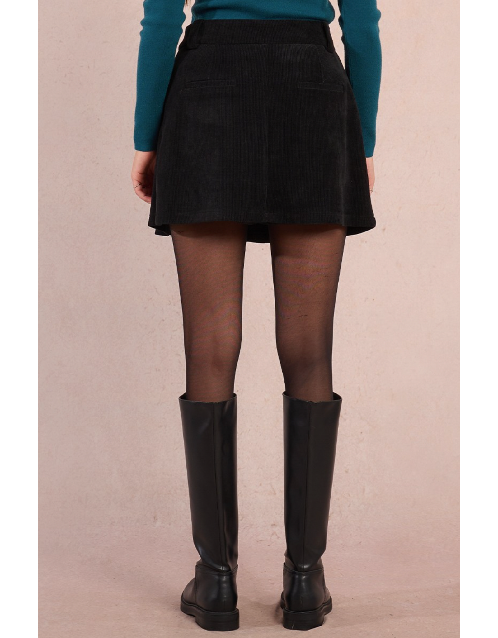 Molly Bracken Molly Bracken - Pleated Corduroy Mini Skirt (Black)