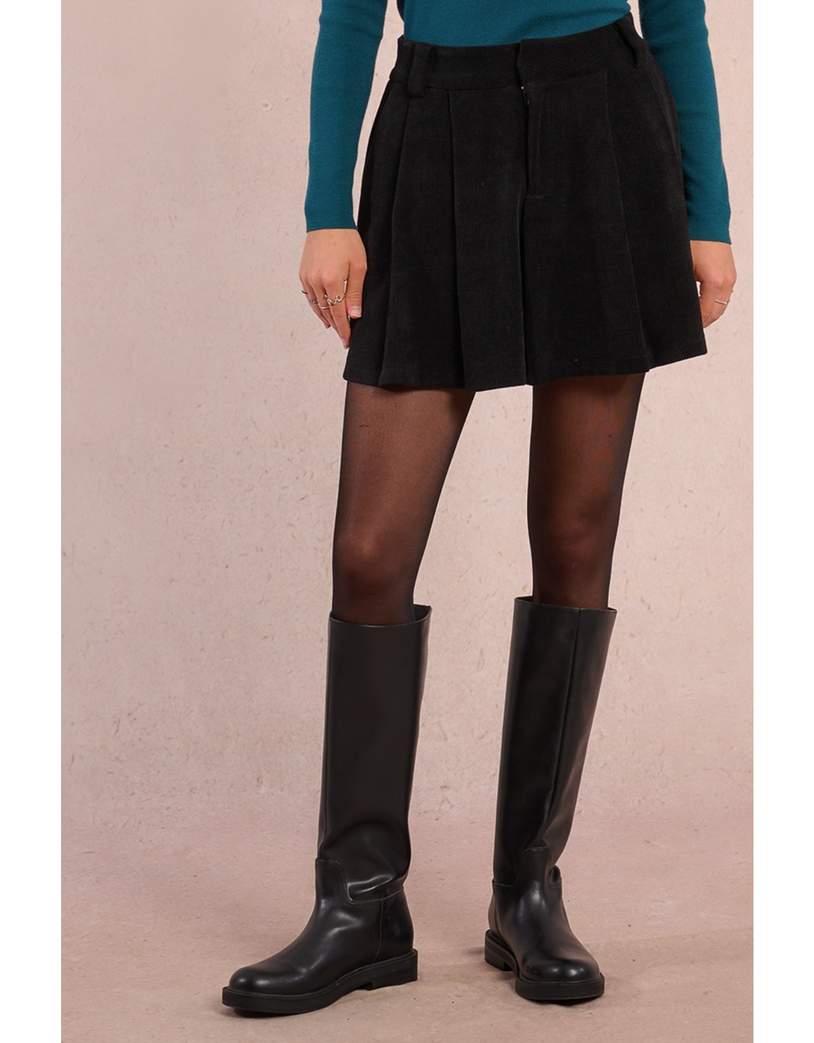 Molly Bracken Molly Bracken - Pleated Corduroy Mini Skirt (Black)