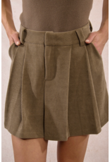 Molly Bracken Molly Bracken - Pleated Corduroy Mini Skirt (Khaki)