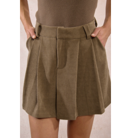 Molly Bracken Molly Bracken - Pleated Corduroy Mini Skirt (Khaki)