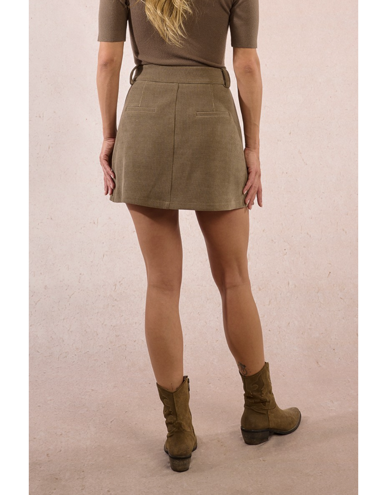 Molly Bracken Molly Bracken - Pleated Corduroy Mini Skirt (Khaki)